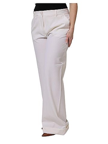 Dolce & Gabbana Basic White Wool Mid Waist Wide Leg Women's Pants (view 2)