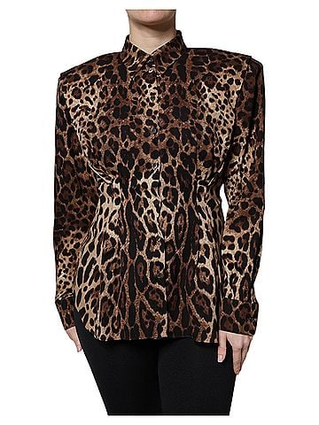 Dolce & Gabbana Basic Brown Leopard Silk Button Down Coat Women's Jacket (view 1)