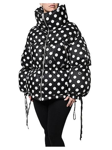 Dolce & Gabbana Basic Black White Polka Dot Full Zip Puffer Women's Jacket (view 2)