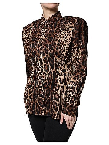 Dolce & Gabbana Basic Brown Leopard Silk Button Down Coat Women's Jacket (view 2)
