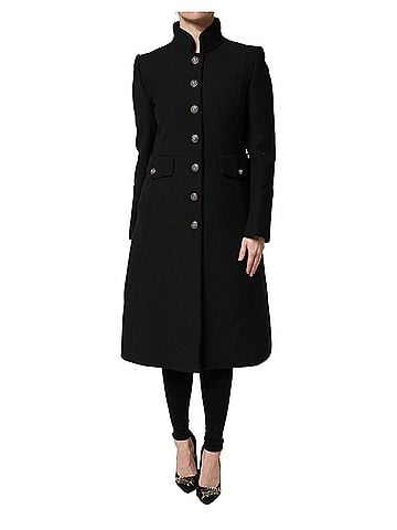 Dolce & Gabbana Basic Black Wool Single Breasted Trench Coat Women's Jacket (view 1)