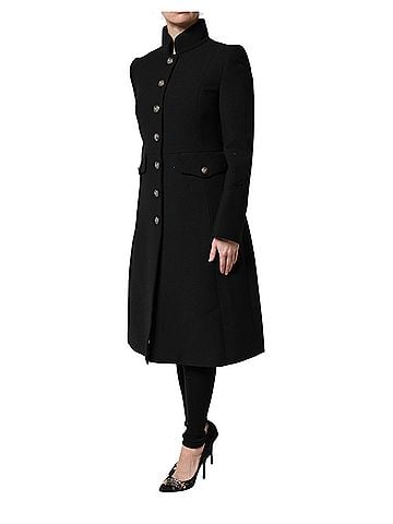Dolce & Gabbana Basic Black Wool Single Breasted Trench Coat Women's Jacket (view 2)