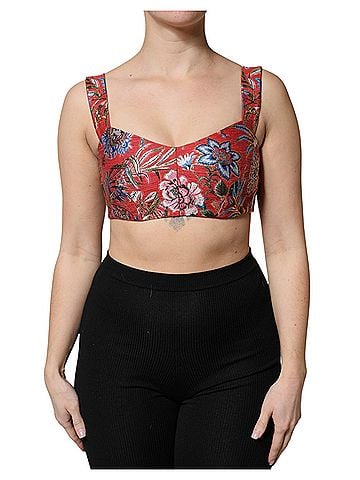 Dolce & Gabbana Basic Red Floral Brocade Cropped Bustier Corset Women's Top (view 1)