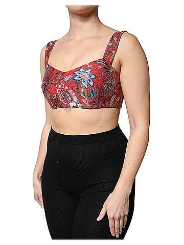 Dolce & Gabbana Basic Red Floral Brocade Cropped Bustier Corset Women's Top (view 2)