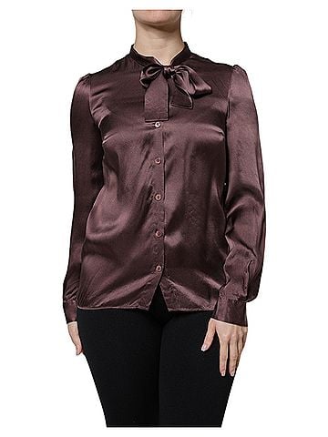 Dolce & Gabbana Basic Brown Ascot Collar Long Sleeve Blouse Women's Top (view 1)