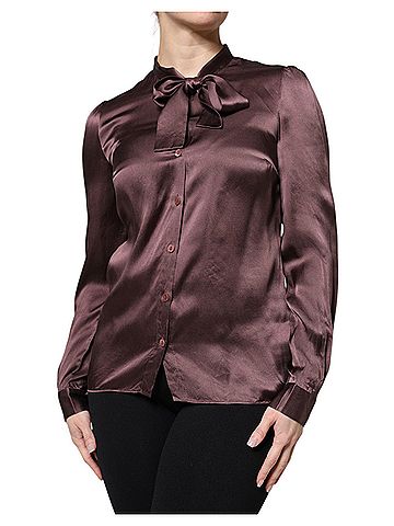 Dolce & Gabbana Basic Brown Ascot Collar Long Sleeve Blouse Women's Top (view 2)