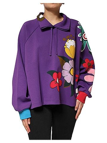 Dolce & Gabbana Basic Purple Floral Print Cotton Long Sleeves Women's Top (view 1)