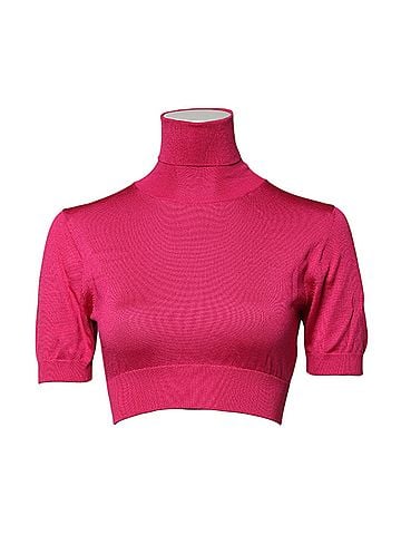 Dolce & Gabbana Basic Pink Silk Knitted Turtleneck Cropped Women's Top (view 1)