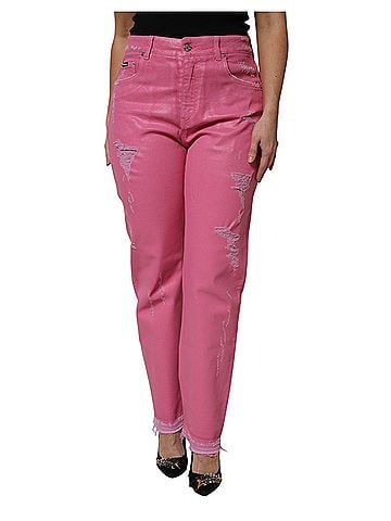 Dolce & Gabbana Basic Pink Tattered Mid Waist Tapered Denim Women's Jeans (view 1)
