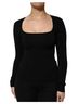 Dolce & Gabbana Basic 100% Rayon Solid Black Black Square Neck Long Sleeves Pullover Women's Top Size XXS - photo 1