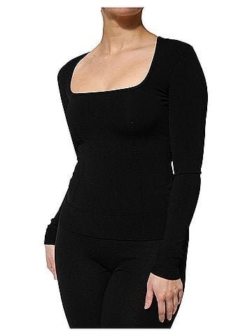 Dolce & Gabbana Basic Black Square Neck Long Sleeves Pullover Women's Top (view 2)