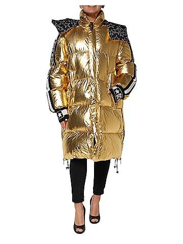 Dolce & Gabbana Basic Gold Hooded Puffer Quilted Full Zip Women's Jacket (view 1)