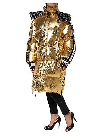 Dolce & Gabbana Basic Gold Hooded Puffer Quilted Full Zip Women's Jacket (view 2)