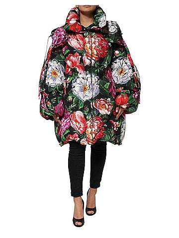Dolce & Gabbana Basic Multicolor Floral Hooded Puffer Coat Women's Jacket (view 1)