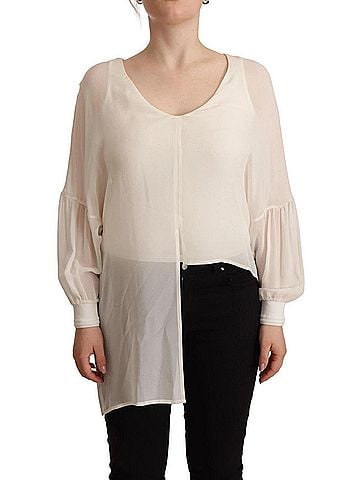 Patrizia Pepe Off White Silk Long Sleeves Deep Vneck Women's Top (view 1)