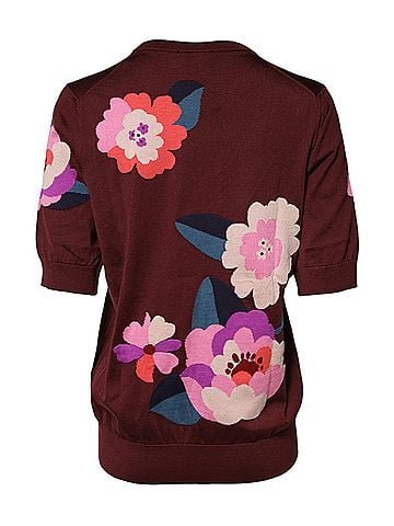 Dolce & Gabbana Basic Maroon Floral Silk Crew Neck Blouse Women's Top (view 2)