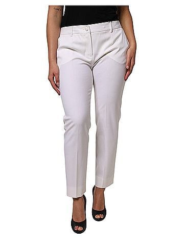 Dolce & Gabbana Basic White Wool Mid Waist Tapered Women's Pants (view 1)
