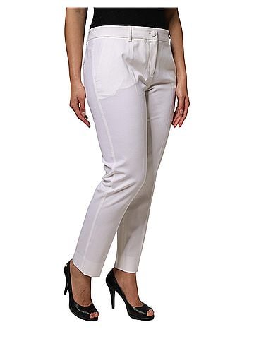 Dolce & Gabbana Basic White Wool Mid Waist Tapered Women's Pants (view 2)