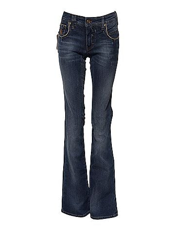 John Galliano Blue Cotton Mid Waist Wide Leg Denim Women's Jeans (view 1)