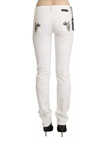 Roberto Cavalli White Cotton Slim Fit Mid Waist Skinny Trouser Women's Jeans (view 2)