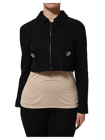 Dolce & Gabbana Basic Black Cotton Full Zip Cropped Coat Women's Jacket (view 1)