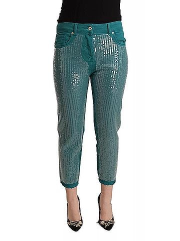 Blumarine Cadet Blue Sequined Low Waist Cropped Trouser Women's Pants (view 1)