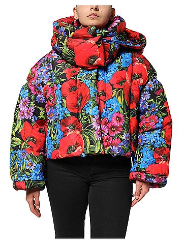 Dolce & Gabbana Basic Multicolor Floral Hooded Puffer Coat Women's Jacket (view 1)