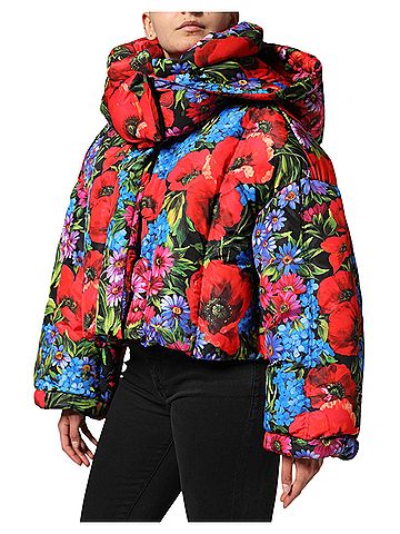 Dolce & Gabbana Basic Multicolor Floral Hooded Puffer Coat Women's Jacket (view 2)