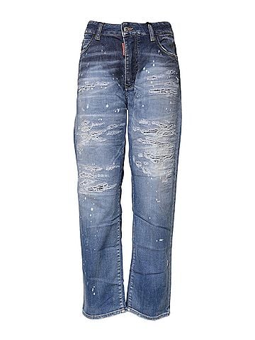 Dsquared2 Blue Tattered Cotton Mid Waist Straight Denim Women's Jeans (view 1)