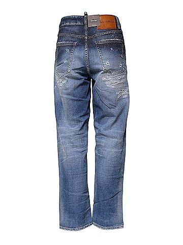 Dsquared2 Blue Tattered Cotton Mid Waist Straight Denim Women's Jeans (view 2)