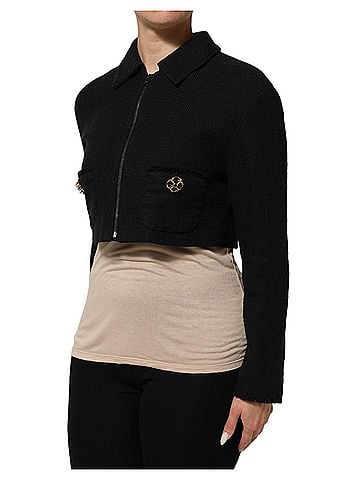 Dolce & Gabbana Basic Black Cotton Full Zip Cropped Coat Women's Jacket (view 2)