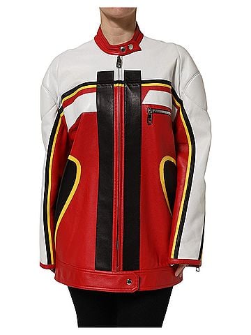 Dolce & Gabbana Basic Multicolor Leather Biker Full Zip Coat Women's Jacket (view 1)