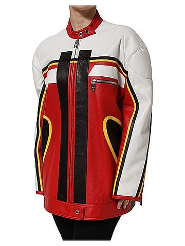 Dolce & Gabbana Basic Multicolor Leather Biker Full Zip Coat Women's Jacket (view 2)