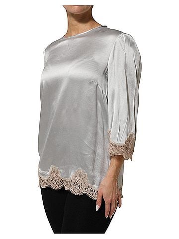 Dolce & Gabbana Basic Gray Silk Satin Floral Lace Long Sleeve Women's Top (view 2)