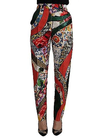 Dolce & Gabbana Basic Multicolor Patchwork Jacquard High Waist Women's Pants (view 1)
