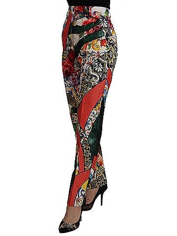 Dolce & Gabbana Basic Multicolor Patchwork Jacquard High Waist Women's Pants (view 2)