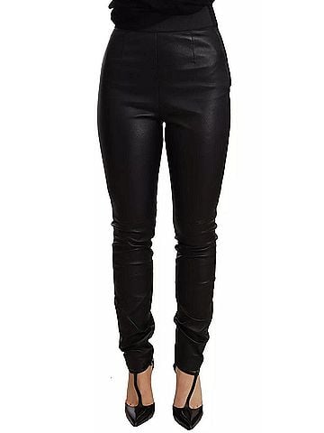 Dolce & Gabbana Basic Black Leather Elastic Waist Trouser Women's Pants (view 1)
