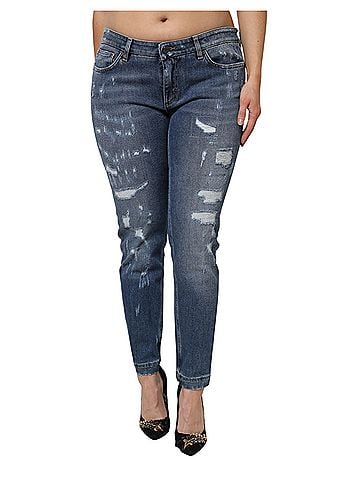 Dolce & Gabbana Basic Blue Tattered Cotton Low Waist Denim Women's Jeans (view 1)