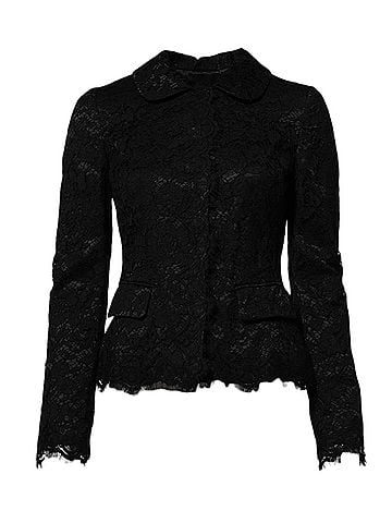Dolce & Gabbana Basic Black Floral Lace Cotton Collared Women's Jacket (view 1)