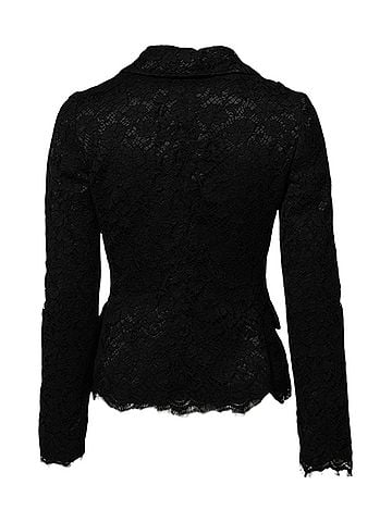 Dolce & Gabbana Basic Black Floral Lace Cotton Collared Women's Jacket (view 2)