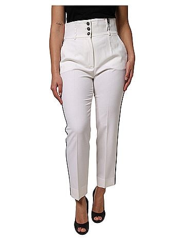Dolce & Gabbana Basic White Wool High Waist Tapered Women's Pants (view 1)