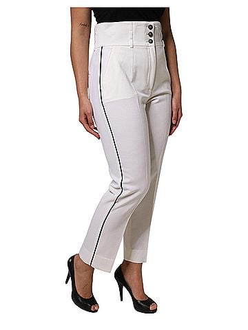 Dolce & Gabbana Basic White Wool High Waist Tapered Women's Pants (view 2)
