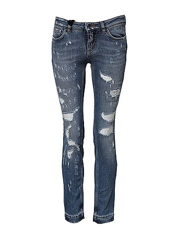 Dolce & Gabbana Basic Blue PRETTY Tattered Skinny Denim Women's Jeans (view 1)