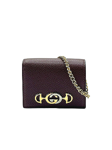 Gucci Zumi Burgundy Leather Gold Chain Bi-Fold Mini Wallet (view 1)