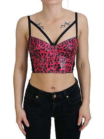 Dolce & Gabbana Basic Pink Leopard Print Cropped Bustier Corset Women's Top (view 1)