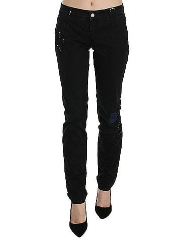 John Galliano Black Low Waist White Paint Skinny Denim Pants Women's Jeans (view 1)