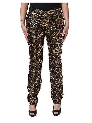 Dolce & Gabbana Basic Gold Leopard Sequined Straight Trouser Women's Pants (view 1)