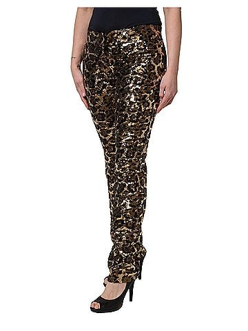 Dolce & Gabbana Basic Gold Leopard Sequined Straight Trouser Women's Pants (view 2)