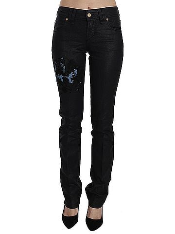 John Galliano Black Swan Floral Embroidered Mid Waist Skinny Denim Women's Jeans (view 1)