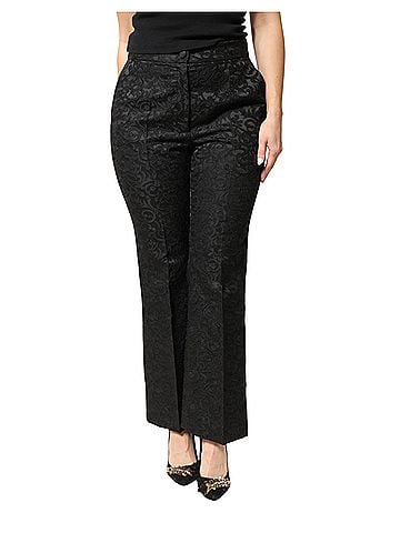Dolce & Gabbana Basic Black Floral Brocade High Waisted Trouser Women's Pants (view 1)